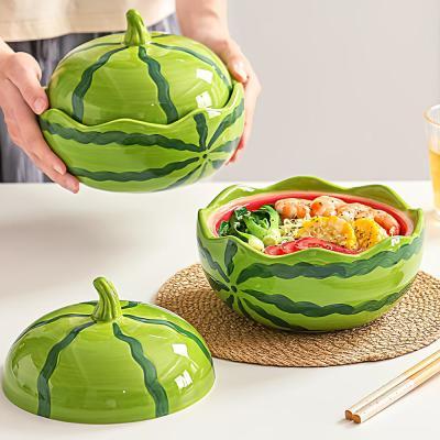 西瓜泡面碗带盖2025新款家用一人食汤面碗陶瓷螺蛳粉碗高颜值餐具