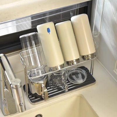 不锈钢杯子沥水架双层奶瓶保温杯架厨房桌面倒挂杯子收纳置物架