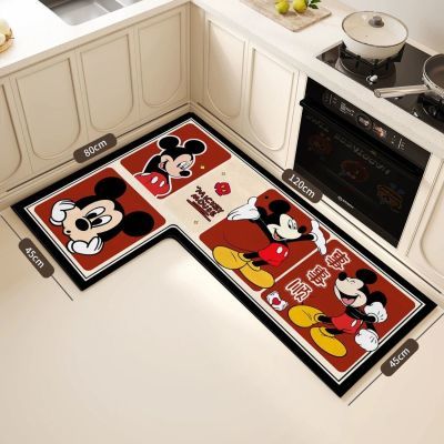 米老鼠图案简约现代厨房L形地垫数码印花定制高效吸湿耐磨防滑