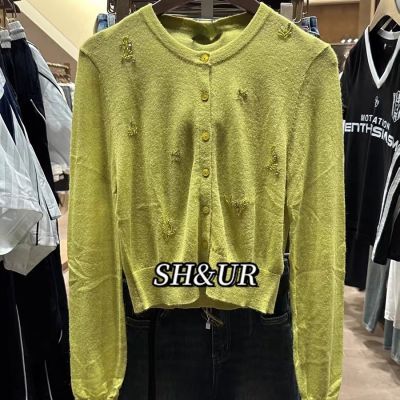 2025秋季新款女装休闲闪钻钉珠短款针织开衫ins