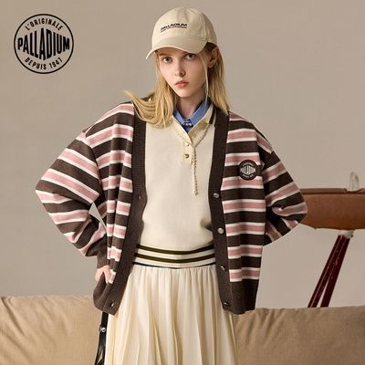 【PALLADIUM】帕拉丁上装撞色条纹设计女款开襟毛衫
