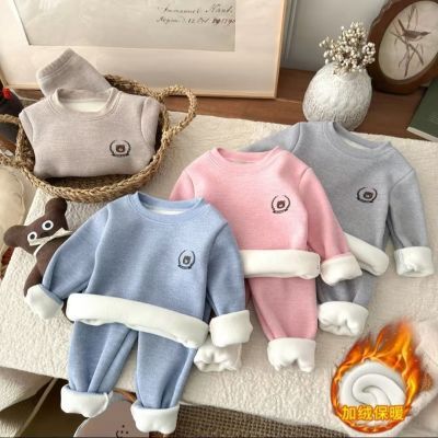 儿童加绒加厚内衣套装男童保暖秋衣秋裤女童宝宝秋冬家居服两件套