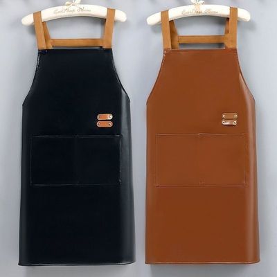 PU背带式家用厨房防油围腰上班工作服餐饮定制印字防水围裙加厚