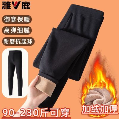 雅鹿男士加大码驼绒保暖裤冬季打底弹力棉裤抗寒自发热高腰裤秋裤