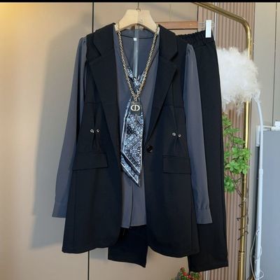 大码女装套装秋季气质新款时尚显瘦马甲衬衫三件套减龄爆款轻奢潮【10天内发货】
