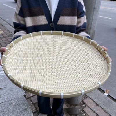 家用圆形手工竹编簸箕竹筛子家用晾晒绘画装饰酒店水果茶点竹盘子