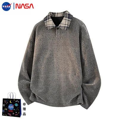 NASAOVER2025秋复古小香风格子翻领卫衣常规版型长袖日常潮