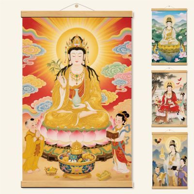 观音菩萨画像挂画 观世音菩萨画像 佛堂书房玄关观音娘娘卷轴画