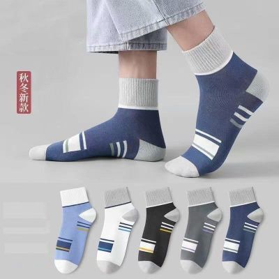 男士袜子条纹防臭秋冬新款吸汗透气中筒ins潮流四季运动百搭长袜