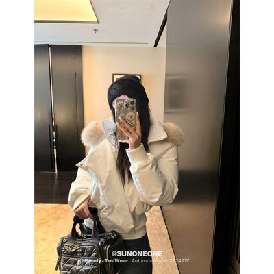 SUNONEONE F仿狐狸毛领ins短款羽绒服女冬90白鸭绒连帽加厚外套