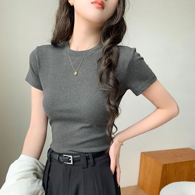【歌西梵】正肩短袖t恤女2026夏季新款纯色圆领基础百搭修身显瘦上衣【5天内发货】