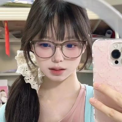 早八通勤!冷茶色近视眼镜女学生韩版防蓝光镜平光眼睛框修饰显瘦