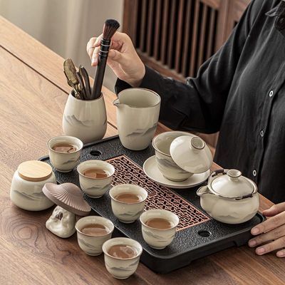 新款汝窑功夫茶具套装家用客厅轻奢户外高档泡茶壶杯中式泡茶整套
