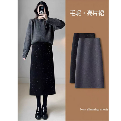 高腰亮片半身裙女秋冬季2025新款高端精致垂坠感包臀裙a字裙