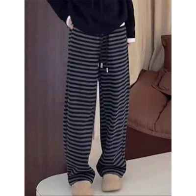 条纹窄版阔腿裤女2025秋季新款高腰显瘦百搭休闲裤宽松垂感直筒裤