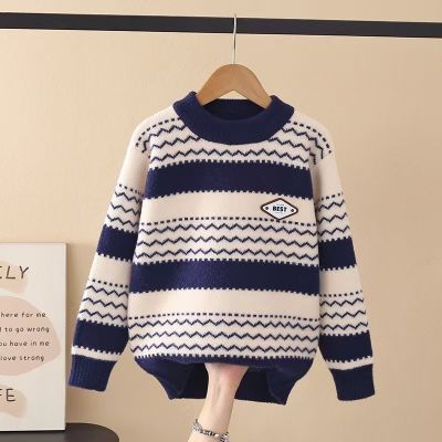 2025冬季新款中大童斜条纹针织毛衣,不起球不掉色男童毛衣