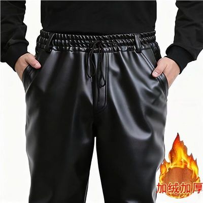 皮裤男士秋冬加绒加厚宽松保暖外卖骑行代驾防风防水PU工作裤劳保优惠商品图片