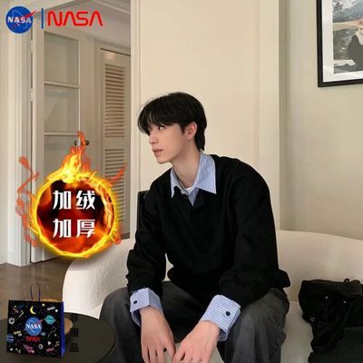 秋季新款灰色Polo衬衫领假两件拼接卫衣男款高级感长袖美式复古潮