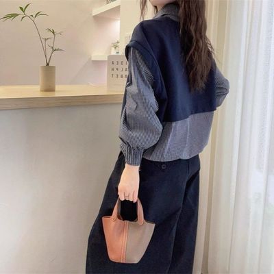 独特漂亮格子拼接假两件长袖衬衫女2025秋季新款大码胖mm衬衣上衣【7天内发货】