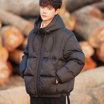 羽绒服男士冬季轻薄2025年新款青少年潮牌学生短款连帽白鸭绒外套