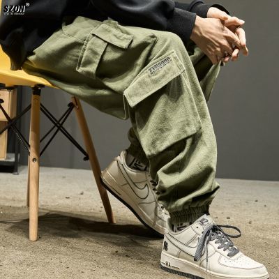 工装裤男美式潮牌宽松休闲多口袋军绿色束脚裤秋季潮流复古伞兵裤