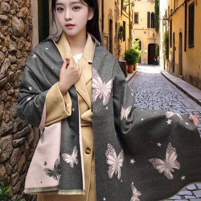 2026新款浪漫梦幻蝴蝶围巾女冬季长款保暖软软的学院风披肩围脖