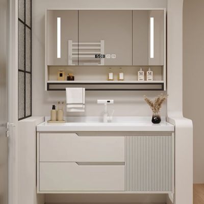 新款浴室柜卫生间奶油风洗手洗漱洗脸盆智能简约洗手池陶瓷一体盆