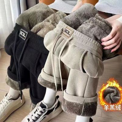 清仓捡漏~尾单大牌剪标专柜外贸 羊羔绒加绒加厚休的闲阔腿裤女