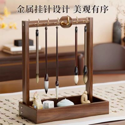 毛笔收纳架桌面毛笔笔挂书房桌上大容量实木挂毛笔的笔架复古悬挂【12月20日发完】