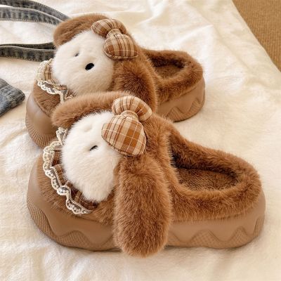 可爱狗狗棉拖鞋女2025冬季新款外穿厚底防滑室内家居保暖毛毛拖鞋