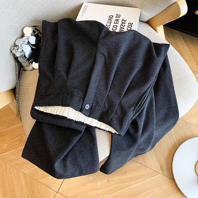 加绒加厚深灰色毛呢阔腿裤女秋冬垂感宽松直筒休闲裤女士黑色裤子优惠商品图片