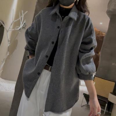 港风系磨毛衬衣女秋冬显气质衬衫外套休闲法式翻领新款宽松外穿