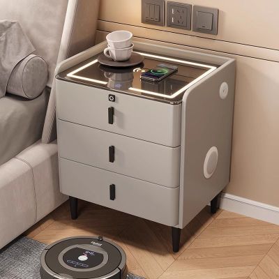 智能多功能实木充电家用床头柜无线轻奢床边柜现代简约卧室指纹锁