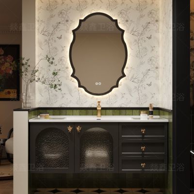 新款法式复古智能实木浴室柜组合陶瓷一体盆卫生间洗漱台洗手盆柜