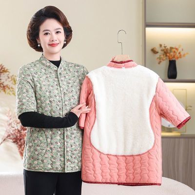 女士新款中袖保暖棉服秋冬季中老年加绒加厚内胆棉衣洋气妈妈装