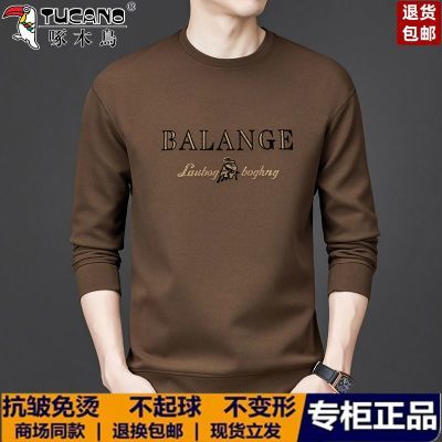 2025秋季加绒圆领卫衣男长袖纯色潮流新款中青年休闲