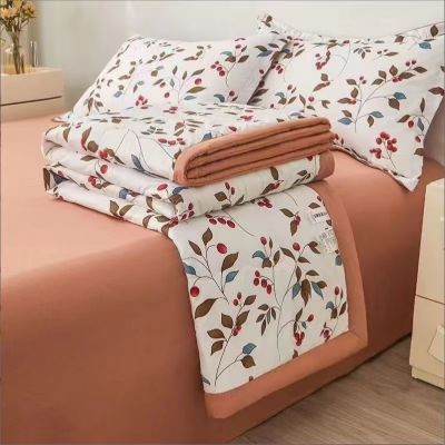 大豆蛋白凉感抗菌夏凉被A类四季可用简约纯色植物花卉图案
