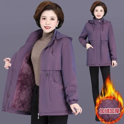 妈妈外套加绒加厚派克服中老年加肥加大秋冬中长款棉衣棉服棉袄女