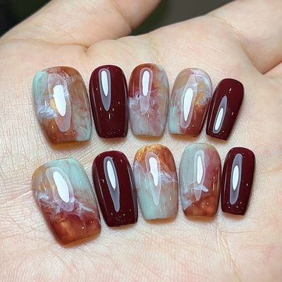 云锦晕染手工纯手工穿戴显白指甲秋冬猫眼高级短款气质ins