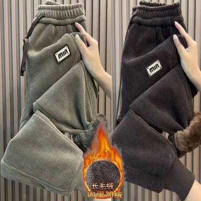 新款宽松加绒加厚运动休闲裤高腰中年卫裤显瘦保暖束脚哈伦裤