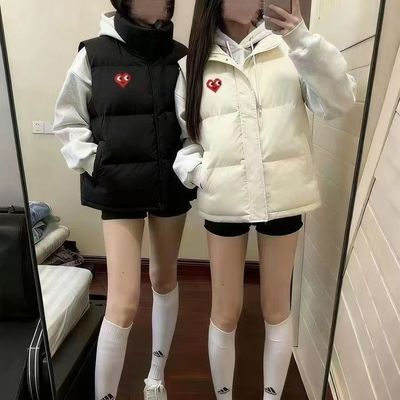 ins美式爱心潮牌印花立领马甲女2025韩版甜辣风加厚学生背心棉服