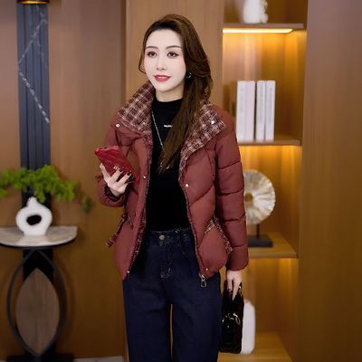 格子棉衣女短款2025冬季加厚保暖棉服妈妈洋气百搭棉袄外套新款