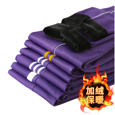 紫色加绒校服裤子初高中小学生两道杠一条杠白边加厚冬季运动校裤