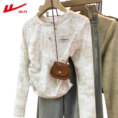 【回力】2026新款纯棉辣妹洋气秋冬季磨毛长袖女装短款修身休闲T恤衫
