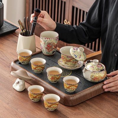 汝窑功夫茶具套装家用办公会客阳台轻奢高档茶杯中式干泡茶盘整套
