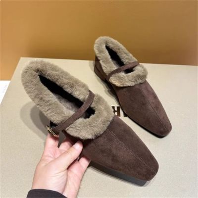 棉鞋懒人一脚蹬法式毛毛加绒玛丽珍单鞋女冬2025新款JK低跟棉鞋