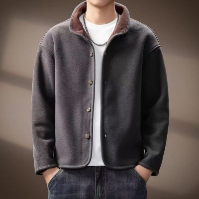 欧货小众开衫设计感夹克男士秋冬新款休闲潮流保暖立领外套