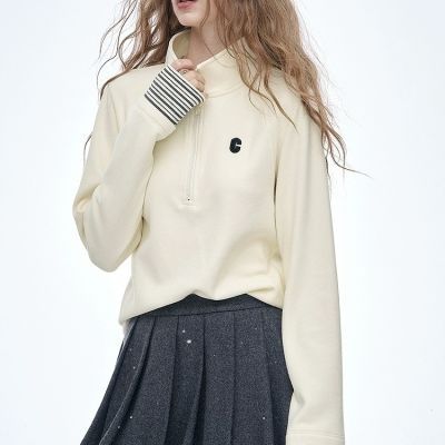 妖精同款Polo领袖口条纹撞色长袖t恤女2025冬新款宽松休闲上衣