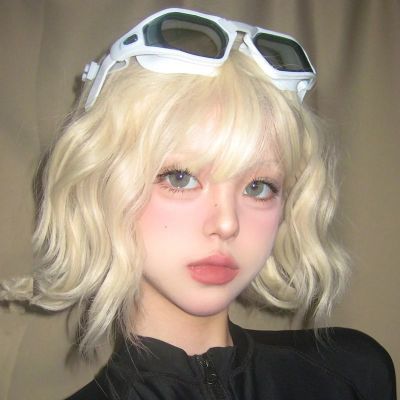 短发羊毛卷假发女全头套式减龄白金色lolita日常蓬松短卷发假发套