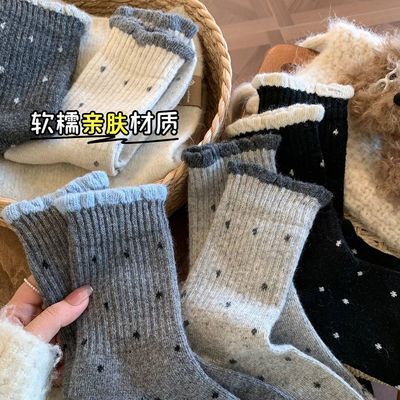 秋冬袜子女款中筒袜ins波点花边运动透气防臭秋季网红长筒长袜